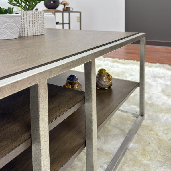 English Elm Padena Acacia Wood and Metal Coffee Table with Open Shelves for Modern Living Rooms T2574P164650