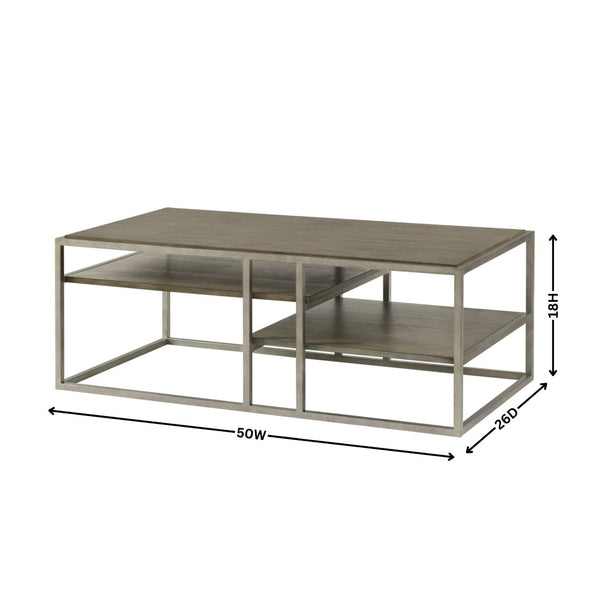 English Elm Padena Acacia Wood and Metal Coffee Table with Open Shelves for Modern Living Rooms T2574P164650