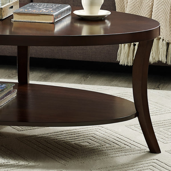 English Elm Perth Oval Wood Coffee Table with Open Shelf Espresso Finish for Modern Living Rooms T2574P164651
