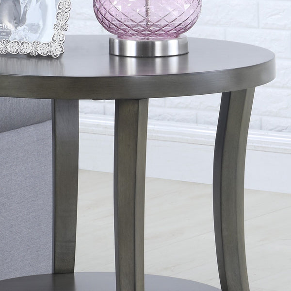 English Elm Perth Round Two Tier Birch Wood End Table with Curved Legs for Contemporary Living Gray T2574P164759