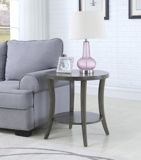 English Elm Perth Round Two Tier Birch Wood End Table with Curved Legs for Contemporary Living Gray T2574P164759
