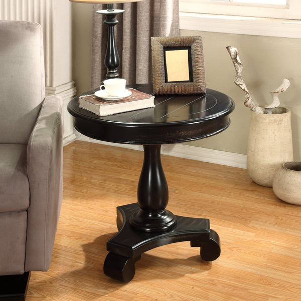 English Elm Rene Carved Solid Wood Round Pedestal Side Table with Scrolled Feet for Living Spaces Black T2574P164760