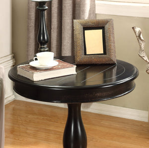 English Elm Rene Carved Solid Wood Round Pedestal Side Table with Scrolled Feet for Living Spaces Black T2574P164760