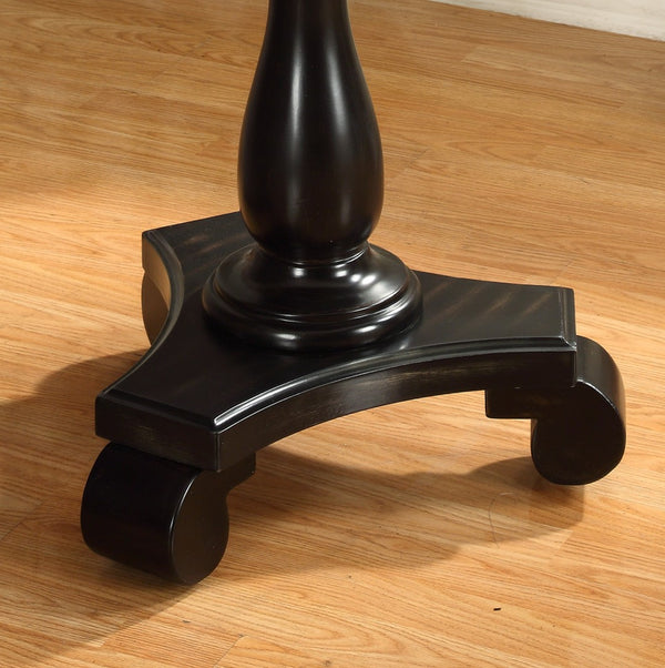 English Elm Rene Carved Solid Wood Round Pedestal Side Table with Scrolled Feet for Living Spaces Black T2574P164760
