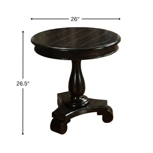 English Elm Rene Carved Solid Wood Round Pedestal Side Table with Scrolled Feet for Living Spaces Black T2574P164760