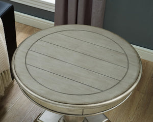 English Elm Rene Carved Solid Wood Round Pedestal Side Table with Scrolled Feet for Living Spaces Champagne T2574P164761