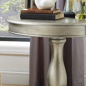English Elm Rene Carved Solid Wood Round Pedestal Side Table with Scrolled Feet for Living Spaces Champagne T2574P164761