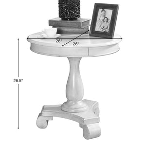 English Elm Rene Carved Solid Wood Round Pedestal Side Table with Scrolled Feet for Living Spaces Champagne T2574P164761