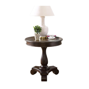 English Elm Rene Carved Solid Wood Round Pedestal Side Table with Scrolled Feet for Living Spaces Espresso T2574P164762