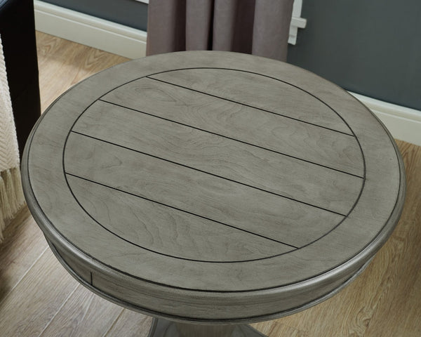 English Elm Rene Carved Solid Wood Round Pedestal Side Table with Scrolled Feet for Living Spaces Gray T2574P164763