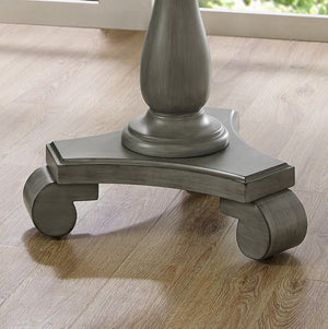 English Elm Rene Carved Solid Wood Round Pedestal Side Table with Scrolled Feet for Living Spaces Gray T2574P164763