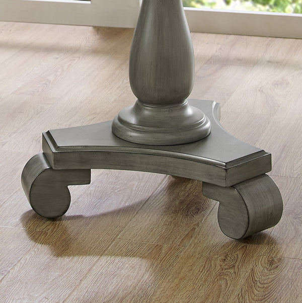 English Elm Rene Carved Solid Wood Round Pedestal Side Table with Scrolled Feet for Living Spaces Gray T2574P164763