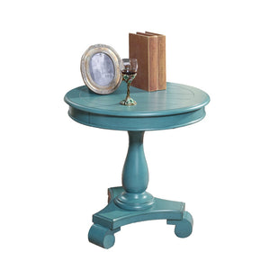 English Elm Rene Carved Solid Wood Round Pedestal Side Table with Scrolled Feet for Living Spaces Teal T2574P164764