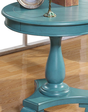 English Elm Rene Carved Solid Wood Round Pedestal Side Table with Scrolled Feet for Living Spaces Teal T2574P164764
