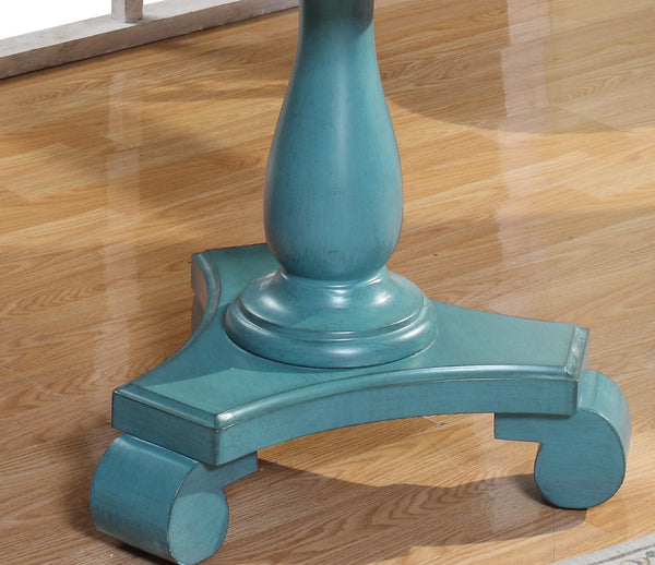 English Elm Rene Carved Solid Wood Round Pedestal Side Table with Scrolled Feet for Living Spaces Teal T2574P164764