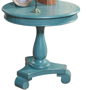 English Elm Rene Carved Solid Wood Round Pedestal Side Table with Scrolled Feet for Living Spaces Teal T2574P164764