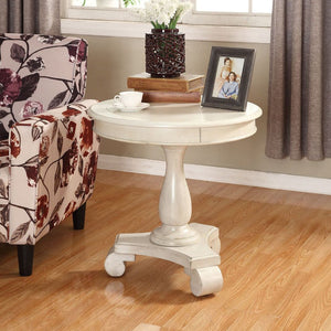 English Elm Rene Carved Solid Wood Round Pedestal Side Table with Scrolled Feet for Living Spaces White T2574P164765