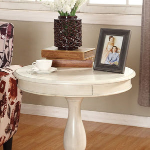 English Elm Rene Carved Solid Wood Round Pedestal Side Table with Scrolled Feet for Living Spaces White T2574P164765
