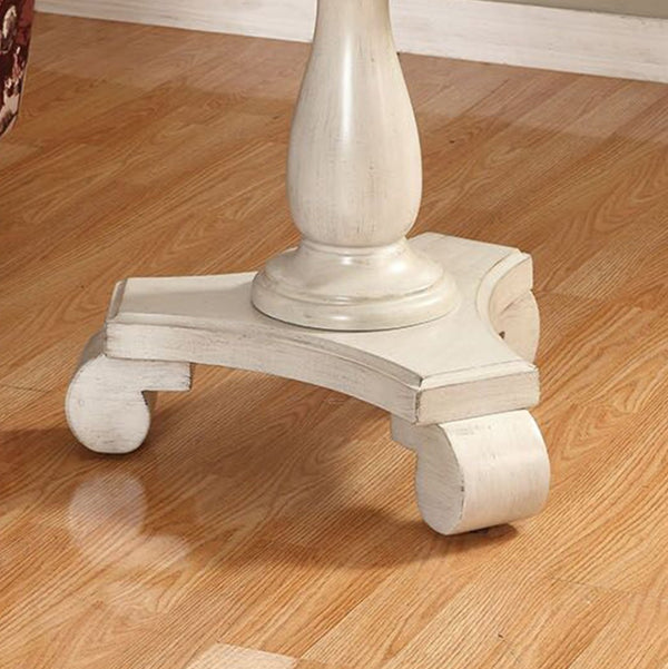 English Elm Rene Carved Solid Wood Round Pedestal Side Table with Scrolled Feet for Living Spaces White T2574P164765