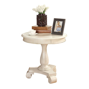 English Elm Rene Carved Solid Wood Round Pedestal Side Table with Scrolled Feet for Living Spaces White T2574P164765