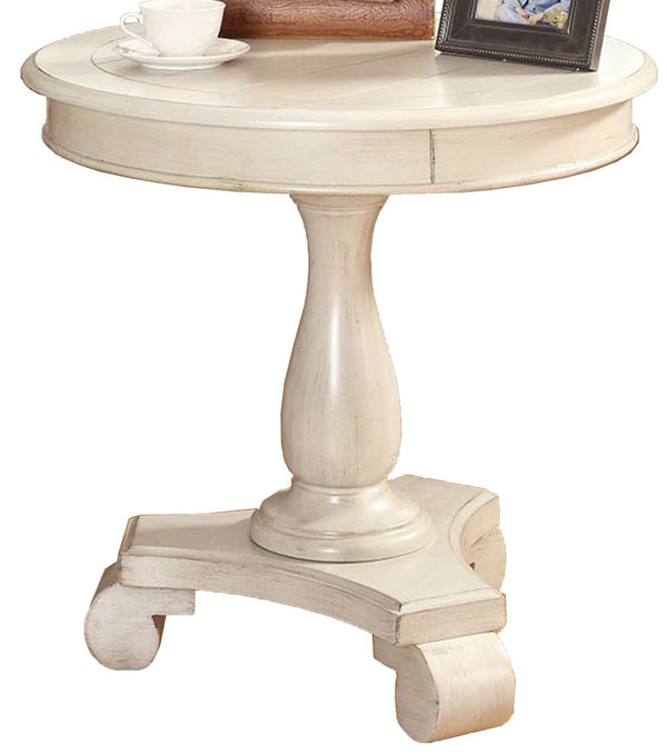 English Elm Rene Carved Solid Wood Round Pedestal Side Table with Scrolled Feet for Living Spaces White T2574P164765