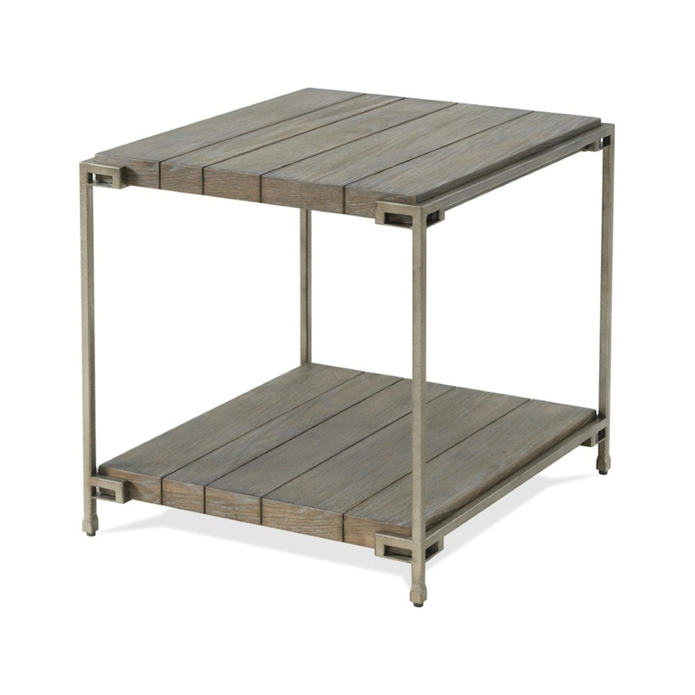 English Elm Corbeta Industrial End Table Solid Hardwood and Welded Metal Frame with Open Shelf T2574P164769