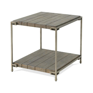 English Elm Corbeta Industrial End Table Solid Hardwood and Welded Metal Frame with Open Shelf T2574P164769