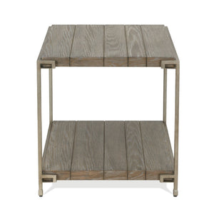 English Elm Corbeta Industrial End Table Solid Hardwood and Welded Metal Frame with Open Shelf T2574P164769