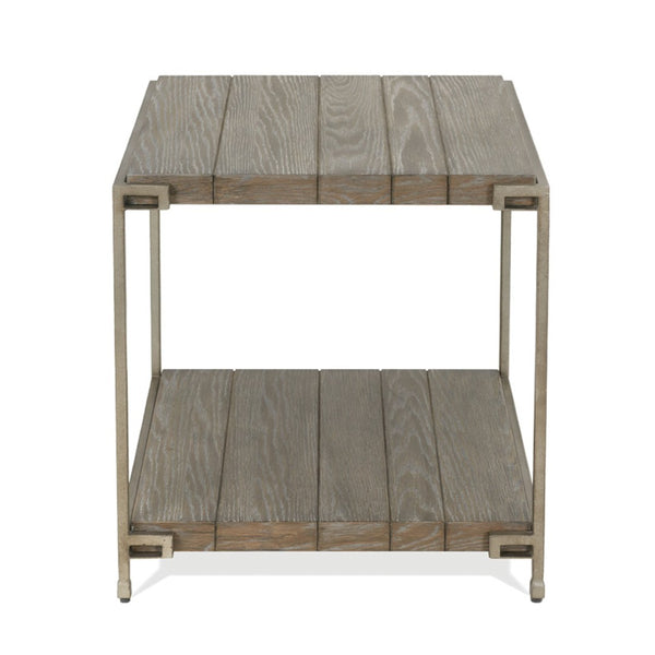 English Elm Corbeta Industrial End Table Solid Hardwood and Welded Metal Frame with Open Shelf T2574P164769