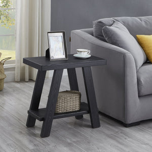 English Elm Athens Sculptural Wood Veneer Side Table with Open Shelf for Modern Living Spaces Black T2574P164772