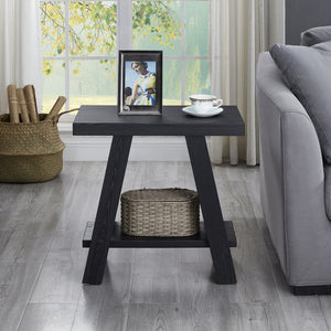 English Elm Athens Sculptural Wood Veneer Side Table with Open Shelf for Modern Living Spaces Black T2574P164772
