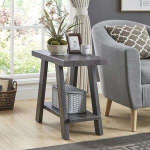 English Elm Athens Sculptural Wood Veneer Side Table with Open Shelf for Modern Living Spaces Gray T2574P164773