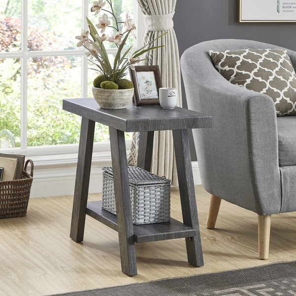 English Elm Athens Sculptural Wood Veneer Side Table with Open Shelf for Modern Living Spaces Gray T2574P164773