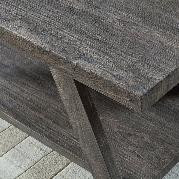 English Elm Athens Sculptural Wood Veneer Side Table with Open Shelf for Modern Living Spaces Gray T2574P164773
