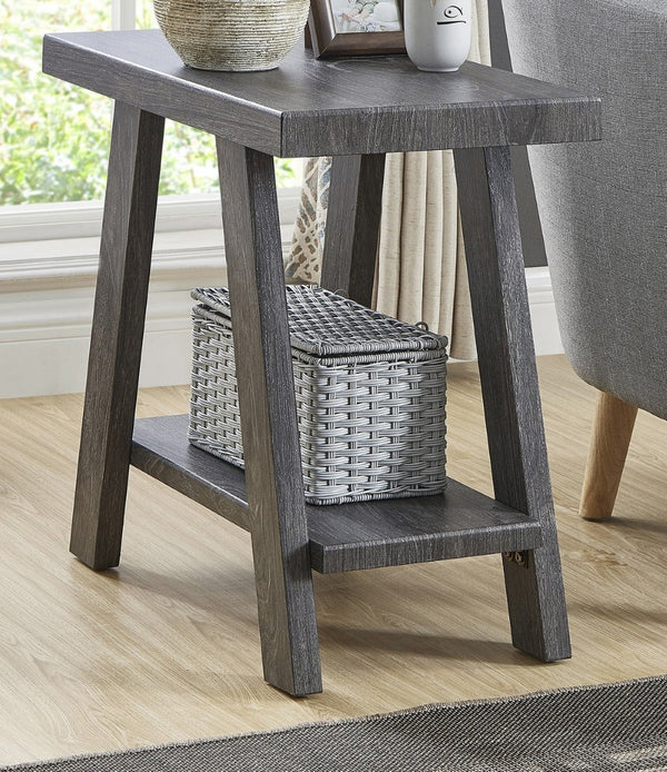 English Elm Athens Sculptural Wood Veneer Side Table with Open Shelf for Modern Living Spaces Gray T2574P164773