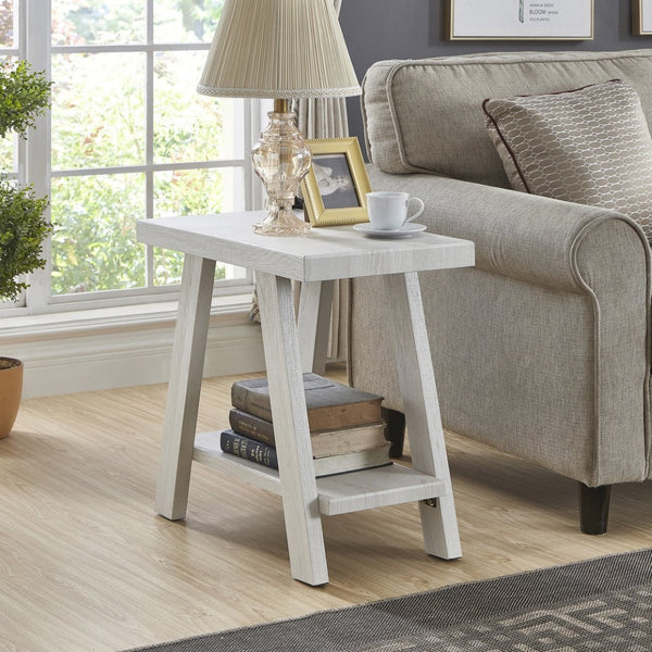 English Elm Athens Sculptural Wood Veneer Side Table with Open Shelf for Modern Living Spaces White T2574P164774