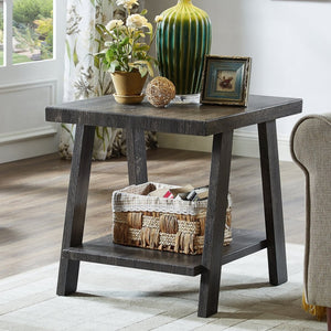 English Elm Athens Architectural End Table with Open Shelf and Hardwood Veneer Top for Living Room Charcoal T2574P164775