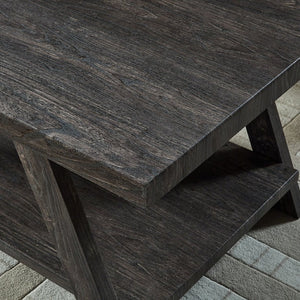 English Elm Athens Architectural End Table with Open Shelf and Hardwood Veneer Top for Living Room Charcoal T2574P164775