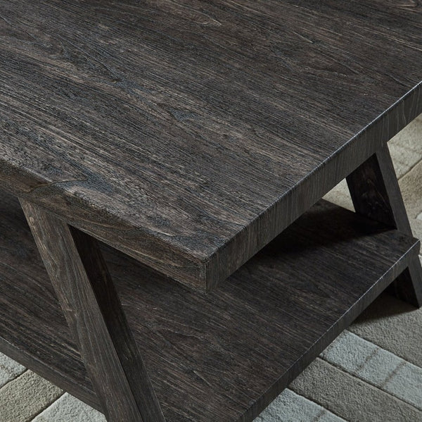 English Elm Athens Architectural End Table with Open Shelf and Hardwood Veneer Top for Living Room Charcoal T2574P164775