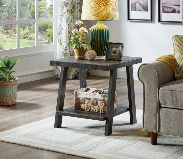 English Elm Athens Architectural End Table with Open Shelf and Hardwood Veneer Top for Living Room Charcoal T2574P164775