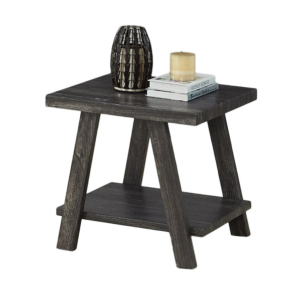 English Elm Athens Architectural End Table with Open Shelf and Hardwood Veneer Top for Living Room Charcoal T2574P164775