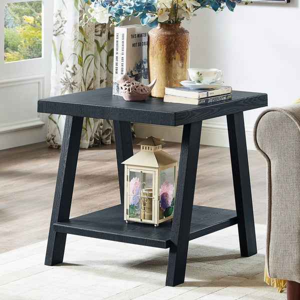 English Elm Athens Architectural End Table with Open Shelf and Hardwood Veneer Top for Living Room Black T2574P164776