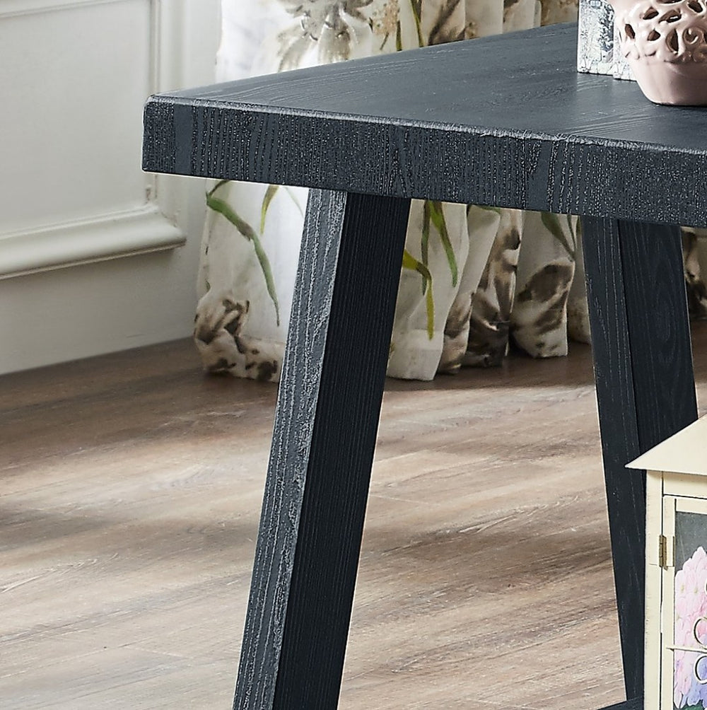 English Elm Athens Architectural End Table with Open Shelf and Hardwood Veneer Top for Living Room Black T2574P164776