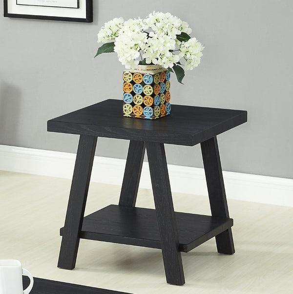 English Elm Athens Architectural End Table with Open Shelf and Hardwood Veneer Top for Living Room Black T2574P164776