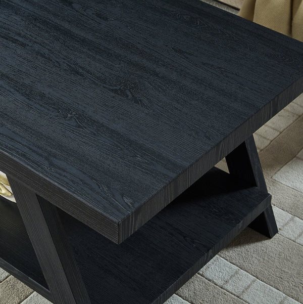 English Elm Athens Architectural End Table with Open Shelf and Hardwood Veneer Top for Living Room Black T2574P164776