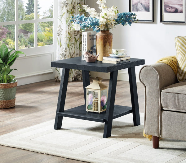 English Elm Athens Architectural End Table with Open Shelf and Hardwood Veneer Top for Living Room Black T2574P164776