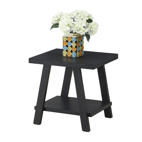 English Elm Athens Architectural End Table with Open Shelf and Hardwood Veneer Top for Living Room Black T2574P164776