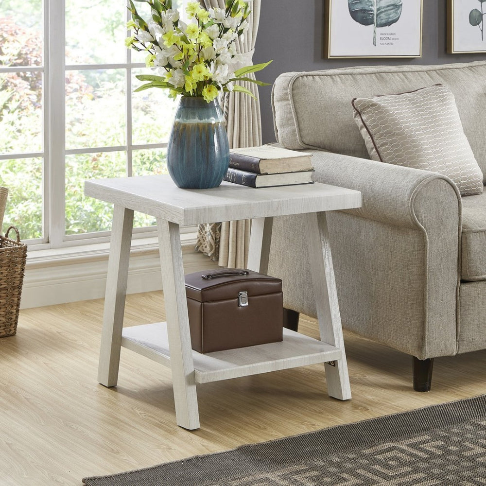 English Elm Athens Open Shelf End Table Hardwood Veneer White Living Room Accent Furniture White T2574P164777