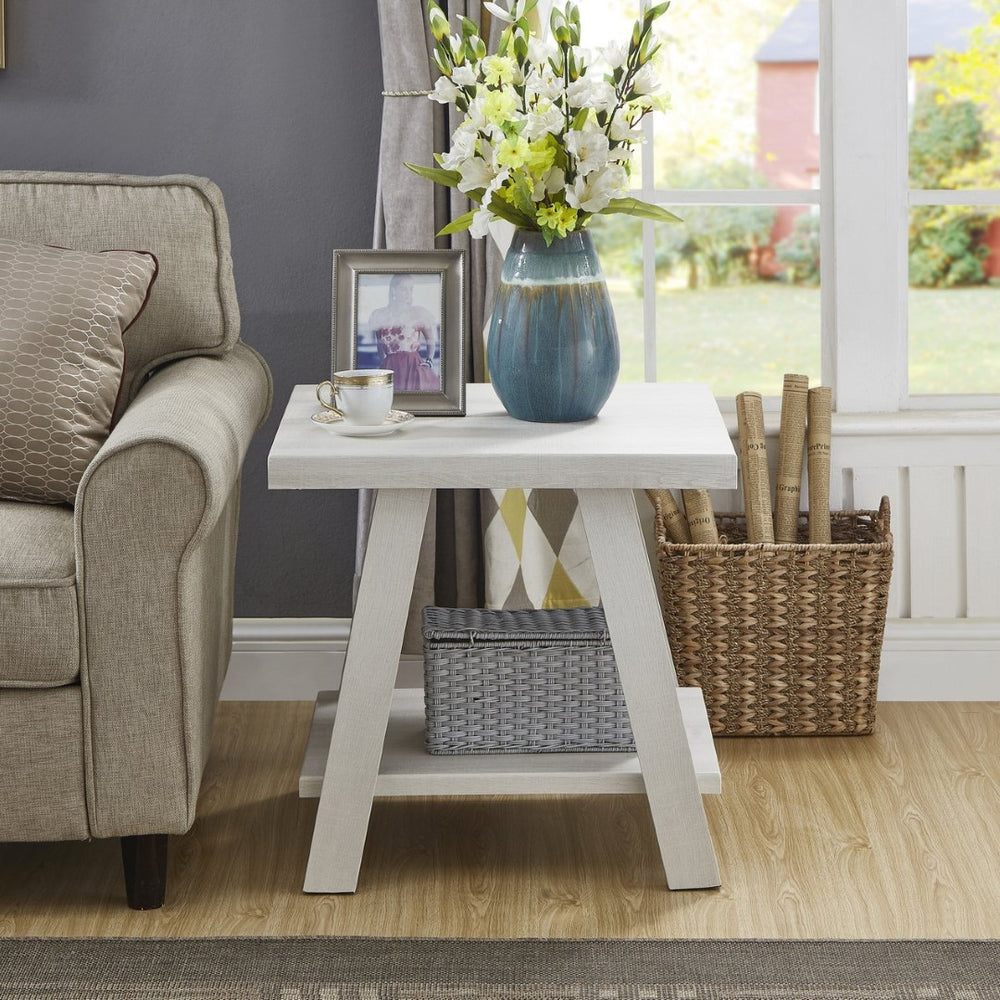 English Elm Athens Open Shelf End Table Hardwood Veneer White Living Room Accent Furniture White T2574P164777