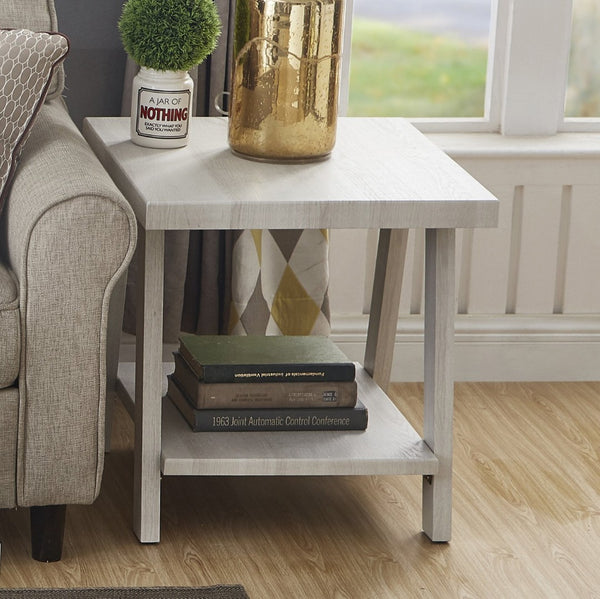 English Elm Athens Open Shelf End Table Hardwood Veneer White Living Room Accent Furniture White T2574P164777
